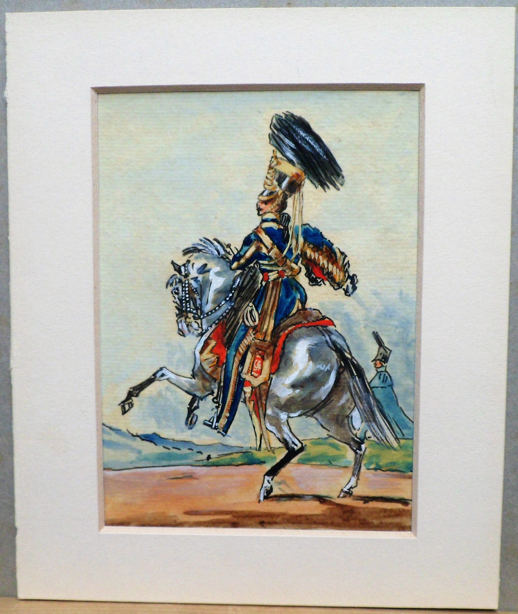 English School, circa 1900 Mounted Officer from the 10th Hussars watercolour, unsigned, 140mm x - Image 3 of 5