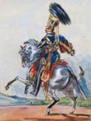 English School, circa 1900 Mounted Officer from the 10th Hussars watercolour, unsigned, 140mm x