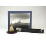 Brass casting of Queen Elizabeth from HMS Queen Elizabeth and Ross London Naval telescope