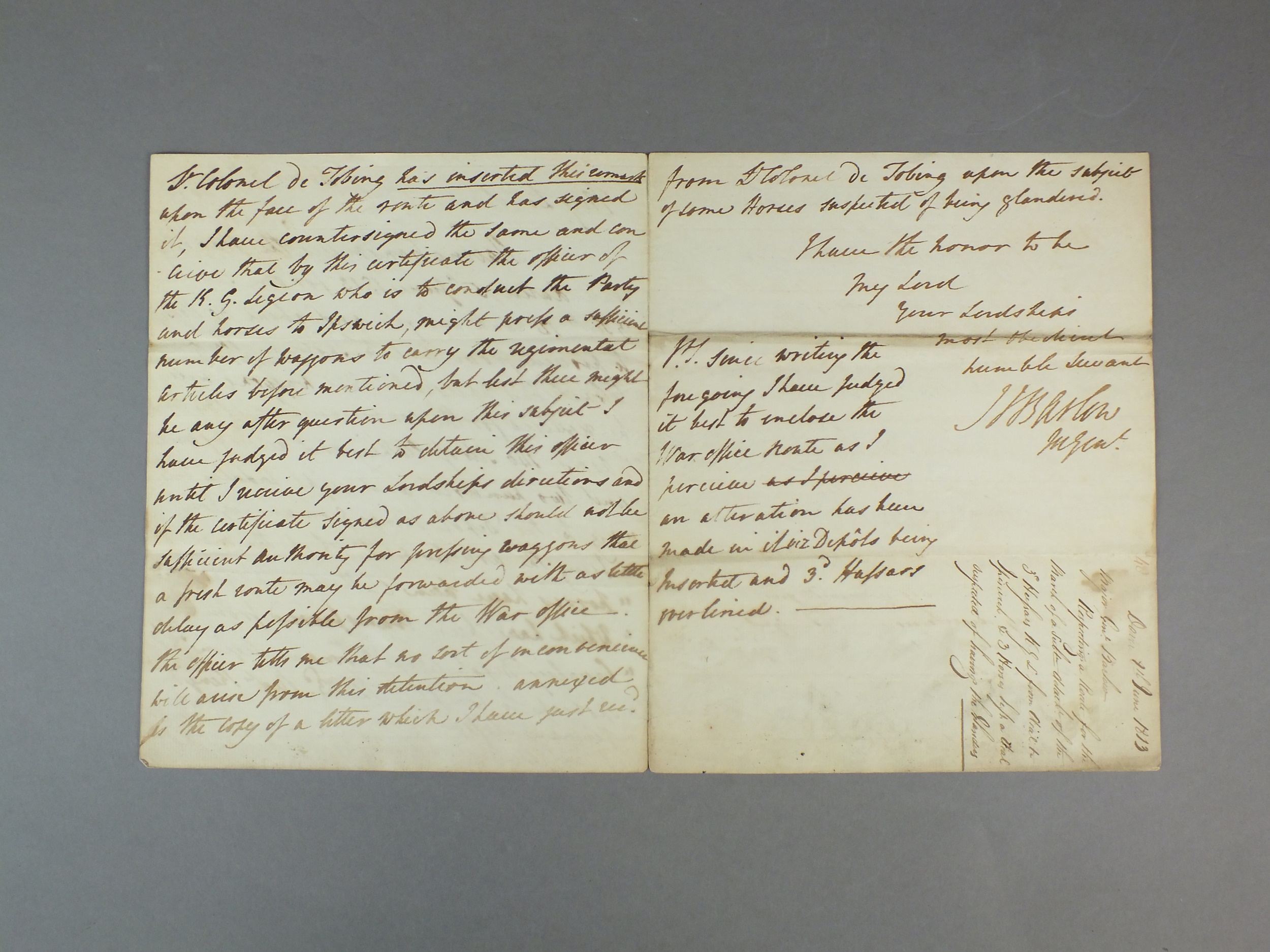 Major General Barlow - six autograph letters signed, 1811-1814 - Image 12 of 15