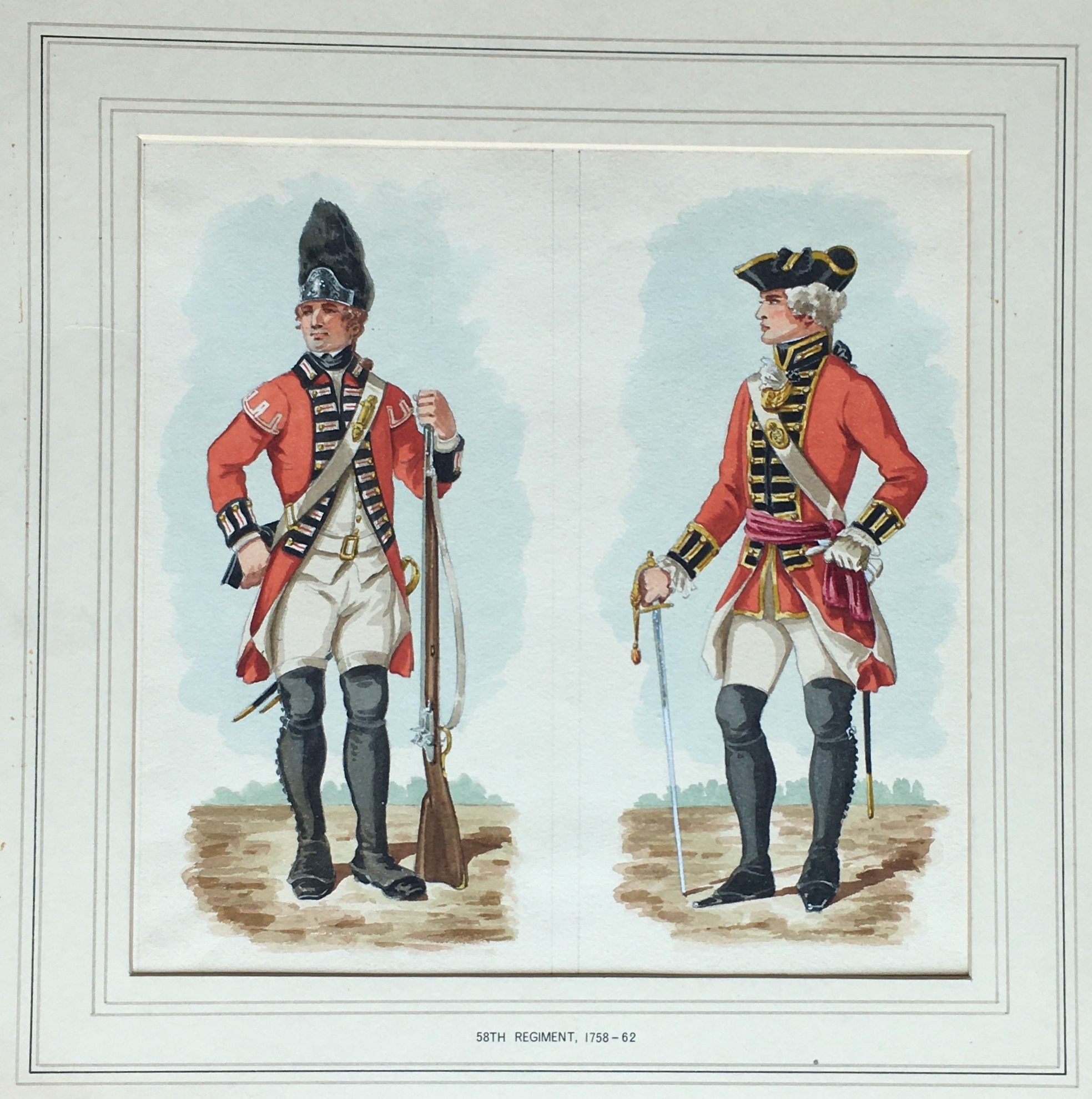 English School, 19th century Private and an Officer of the 58th Rutlandshire Regiment, 1758 - 1762