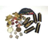 Military pocket watch, London police buttons and gorget collar tabs, etc