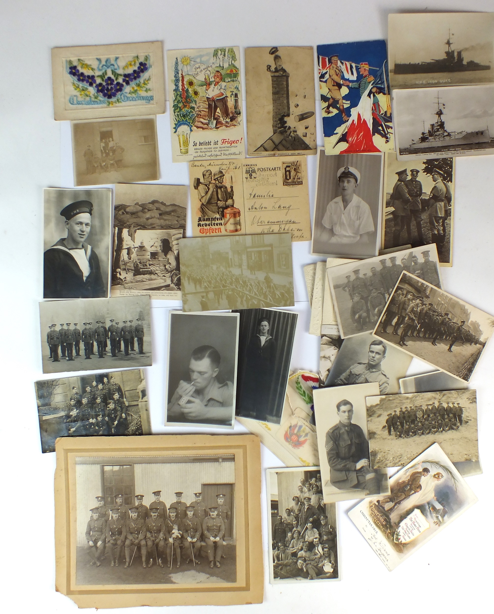 Scarce set of 'Shanghai Trouble' postcards with other military-related postcards and photographs. - Image 2 of 2