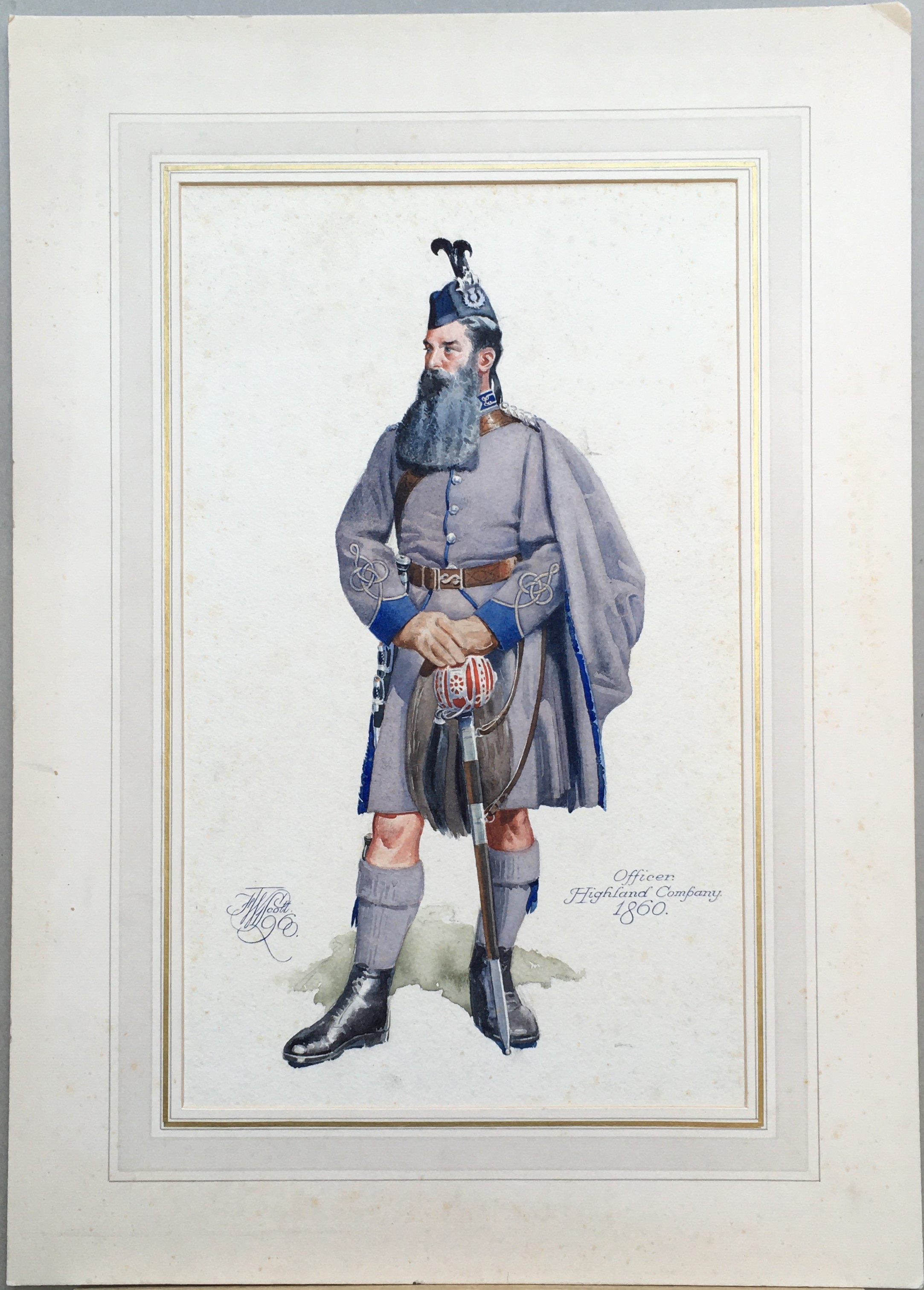 J.T.W Scott, 19th/early 20th century Officer of the Highland Company, 1860 watercolour, signed,