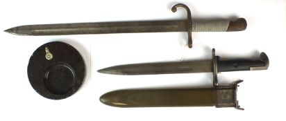 M1891 Argentinian bayonet, German Third Reich ash tray, post-war copy of an M1 Garand bayonet