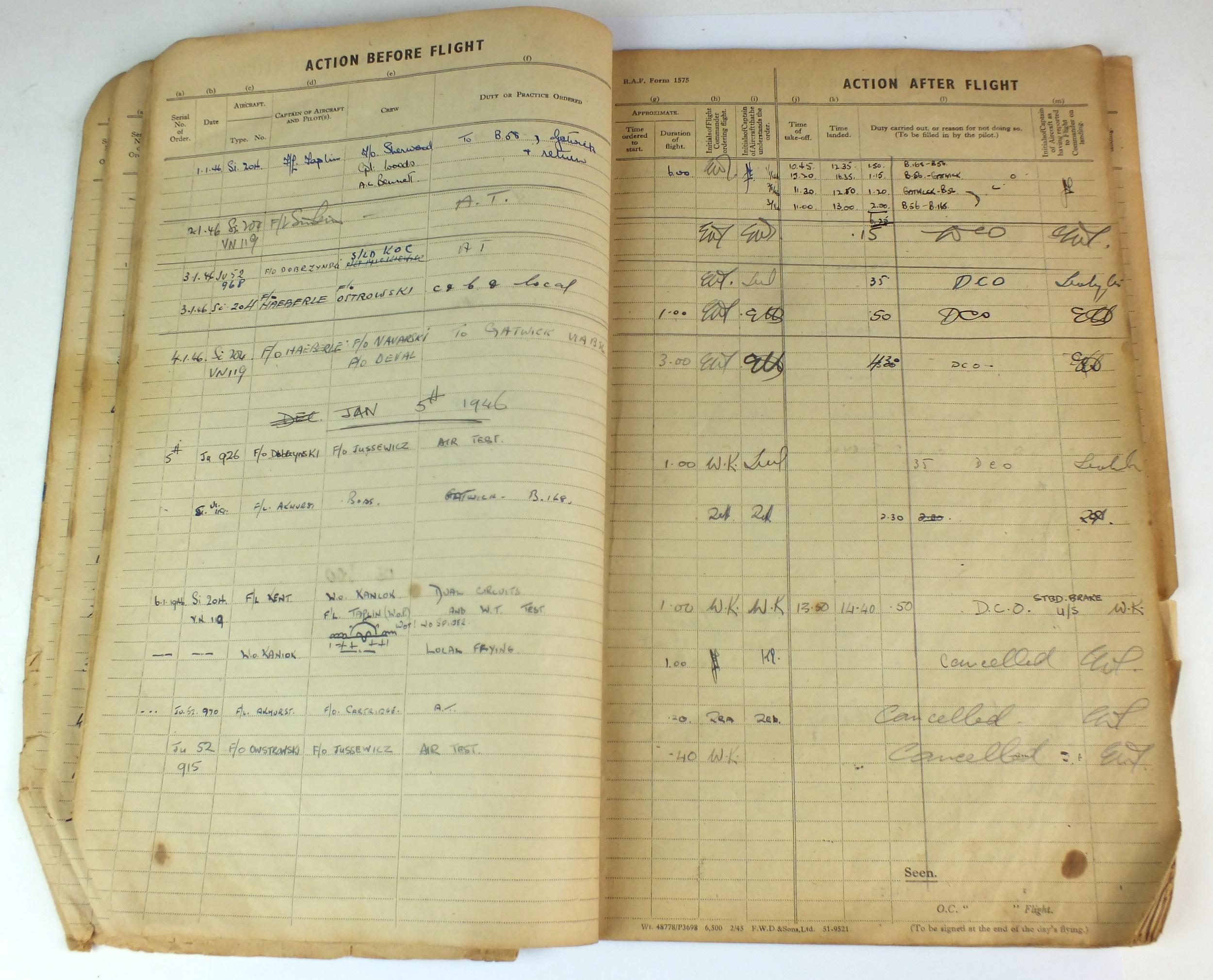 RAF Flight Authorisation Logbook - Enemy Aircraft Servicing and Storage Unit (EASSU) - Image 4 of 6