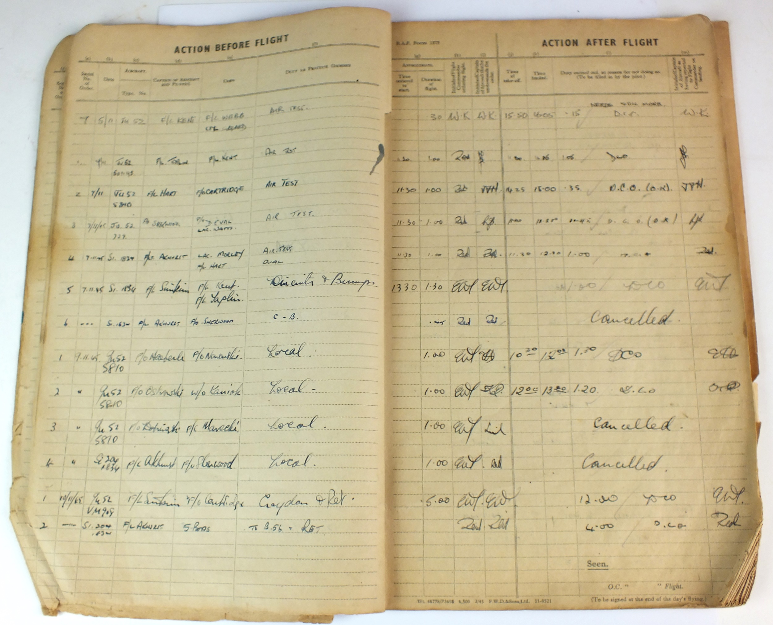 RAF Flight Authorisation Logbook - Enemy Aircraft Servicing and Storage Unit (EASSU) - Image 3 of 6