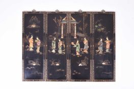 A set of four Chinese inlaid lacquer panels