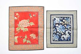 Two Chinese embroidered silk panels