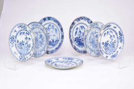A group of seven various Chinese blue and white plates, 18th century