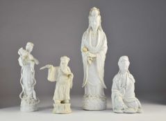 Four Chinese blanc de chine figures, late Qing/Republic