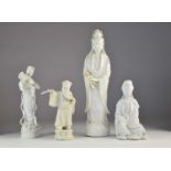 Four Chinese blanc de chine figures, late Qing/Republic