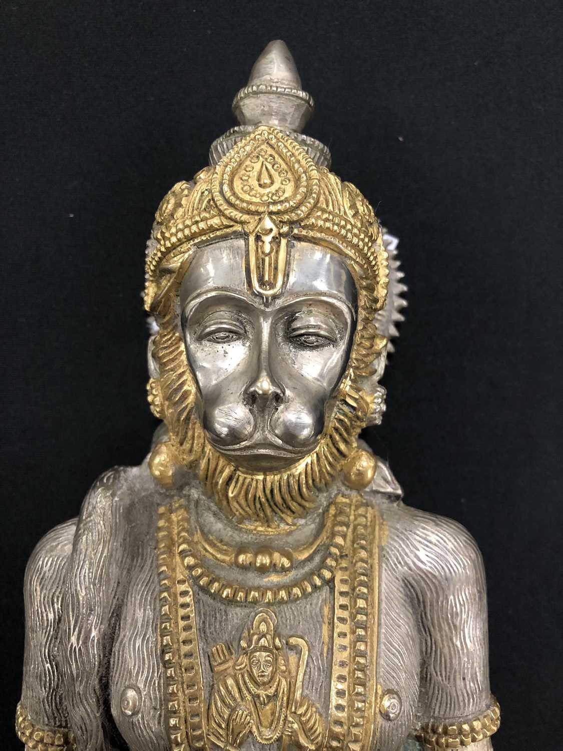 An Indian parcel gilt white metal figure of Hanuman - Image 4 of 5