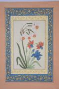 A set of three Mughal style miniature flower studies, 20th century