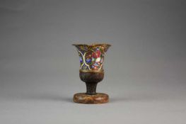 A Qajar enamelled copper and wood hookah cup