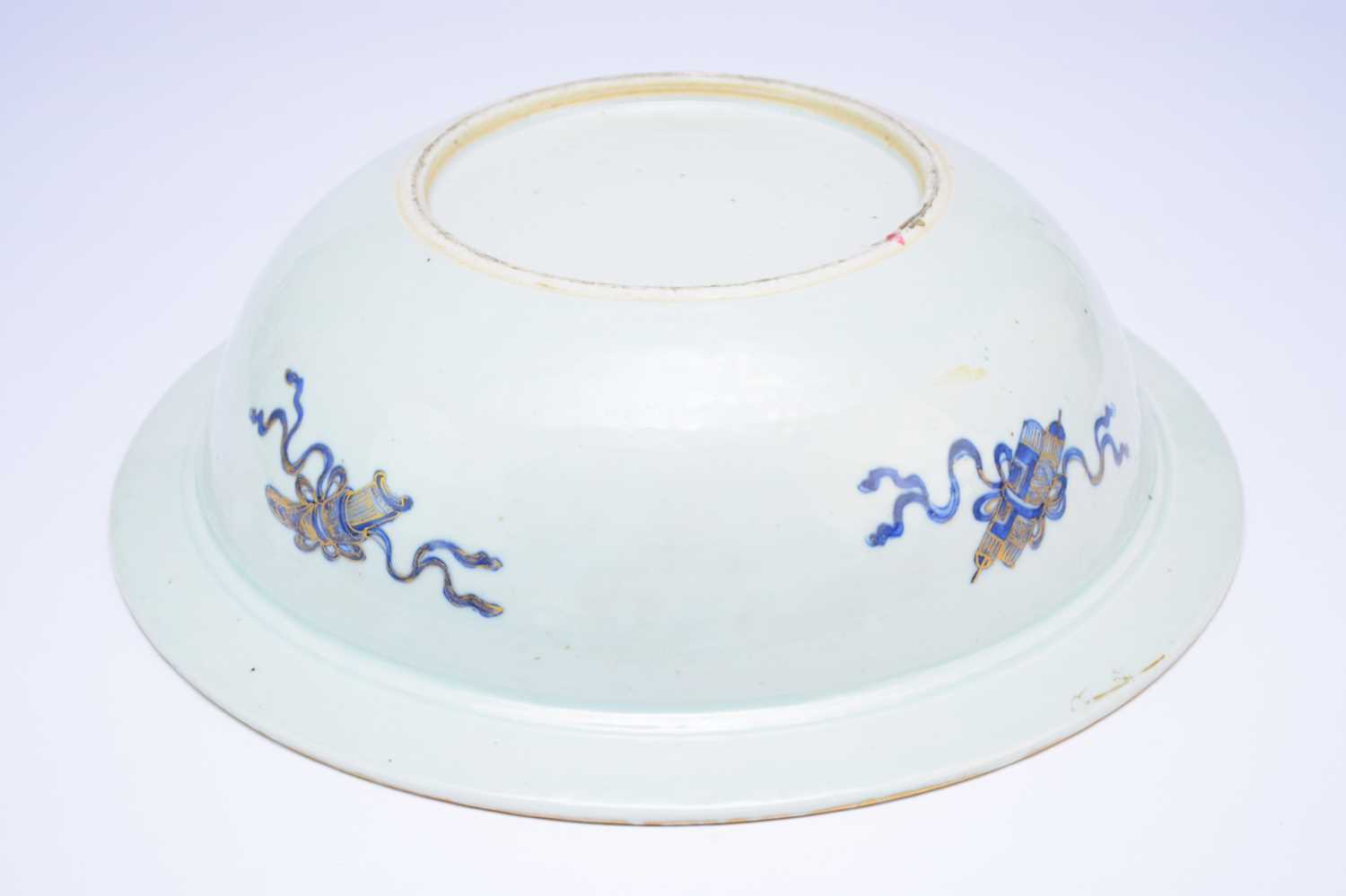 A Chinese export enamelled blue and white punch bowl, 18th century - Image 3 of 7