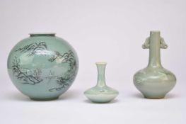 Three Korean painted celadon vases