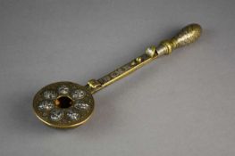 An Indian white metal inlaid brass spoon-form incense burner