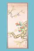 A Chinese school hand scroll of birds in flowering branches, 20th century