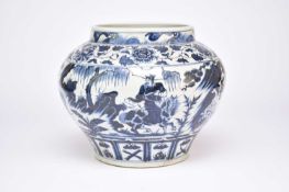 A large Chinese blue and white jar in the Ming Dynasty style