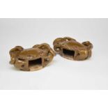 A pair of Chinese glazed stoneware crab wall pockets