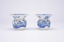 A pair of Chinese blue and white spittoons, 18th century