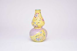 A Chinese yellow ground gourd vase, Republic