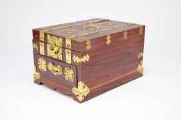 A Korean brass-bound softwood musical jewellery box