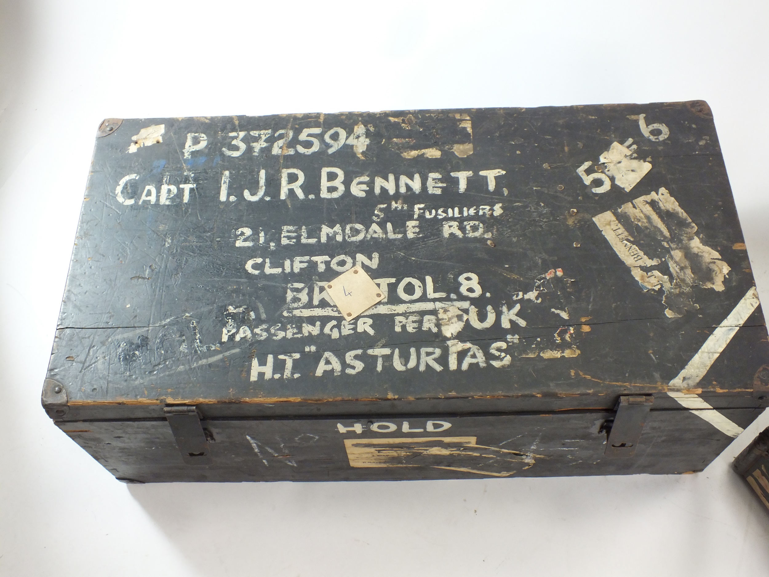 Two British military officers' trunks with jacket named to Captain I.J.R Bennett, 5th Fusiliers - Image 5 of 7