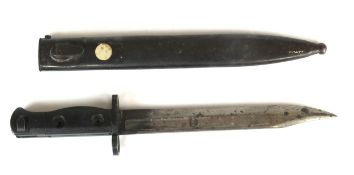 A British Military L1A3 SLR Rifle Bayonet in a German WW2 scabbard, blade length 20cm, overall