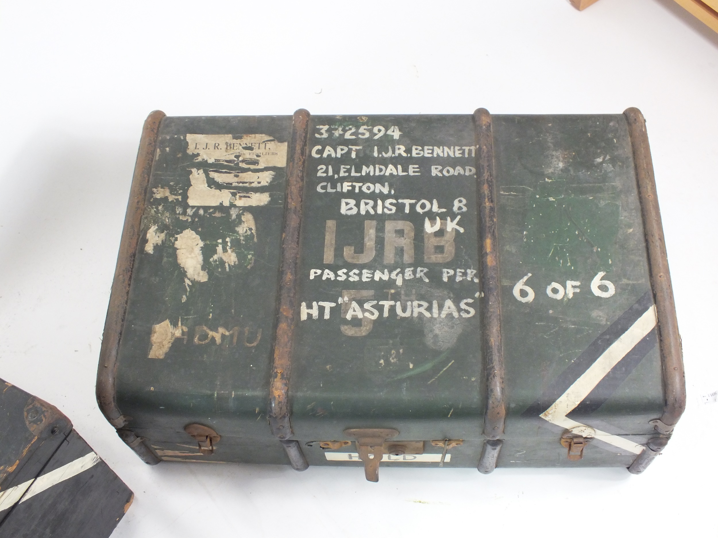 Two British military officers' trunks with jacket named to Captain I.J.R Bennett, 5th Fusiliers - Image 4 of 7
