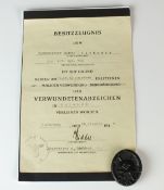 German WW2 wound badge with certificate
