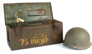 A Second World War 25 pounder ammunition box recovered from Cherbourg, lacking internal rack,
