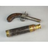19th century percussion pocket pistol and a telescope