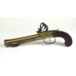 Late 18th-century flintlock blunderbuss pistol with spring bayonet