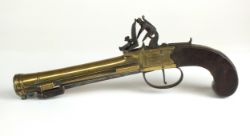 Late 18th-century flintlock blunderbuss pistol with spring bayonet