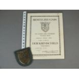 German Crimea armshield with a certificate of the award signed by Erich von Manstein