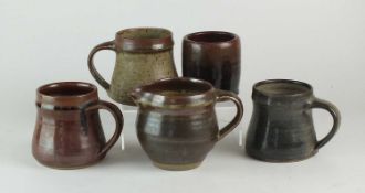 David Andrew Leach, Lowerdown Pottery, Bovey Tracey, Devon - five pieces of studio pottery