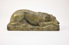 Belinda Rush Jansen (British, 1960-), figure of a greyhound lying down, bronze, 67cm wide