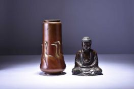 A Japanese bronze vase, Meiji era, and a bronze seated Buddha