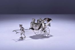 A Chinese silver rickshaw condiment set by Tack Hing