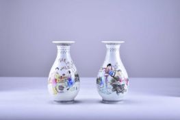 A pair of Chinese famille rose vases, Qianlong marks but Republic