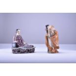 A Chinese famille rose figure of a maiden and a Shiwan figure of Shoulao