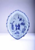 A rare Chinese export blue and white leaf-shaped 'Quail' dish, Qianlong