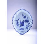 A rare Chinese export blue and white leaf-shaped 'Quail' dish, Qianlong