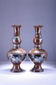 A pair of Chinese inlaid cafe-au-lait lacquer vases, 19th century