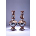 A pair of Chinese inlaid cafe-au-lait lacquer vases, 19th century