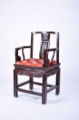 A Chinese carved hongmu rosewood armchair, Qing Dynasty