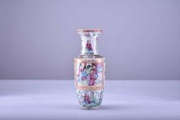 A Chinese canton famille rose rouleau vase