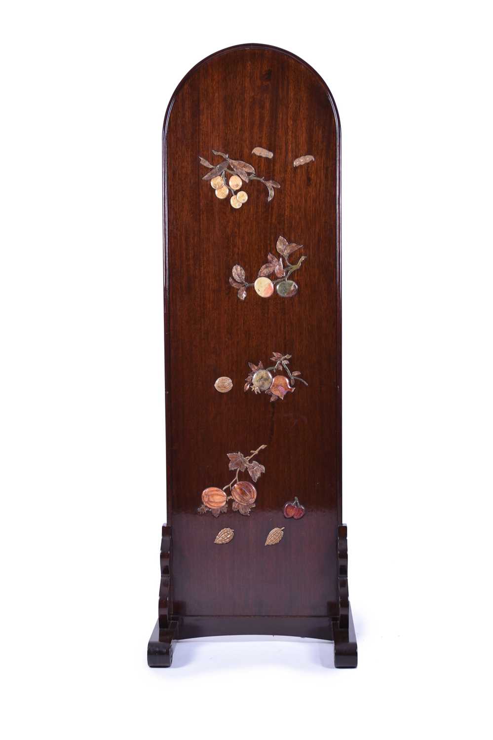 A Chinese carved hardstone inlaid rosewood screen, 19th century and later